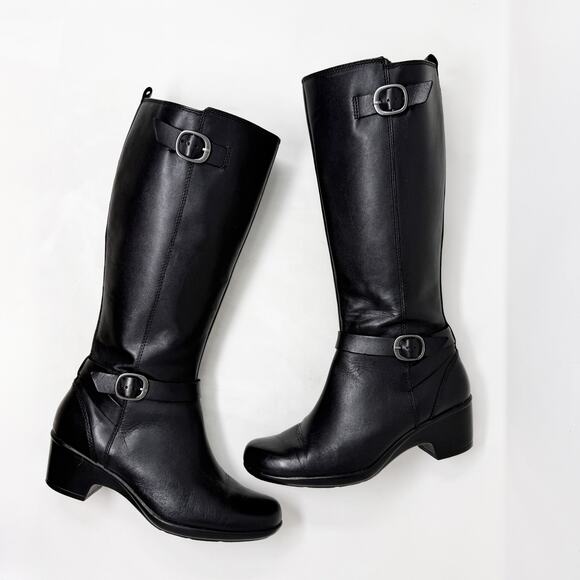 [Clarks] Black Leather Malia Poplar Tall Riding Boots Comfort EUC Size 7.5 M - Picture 8 of 10